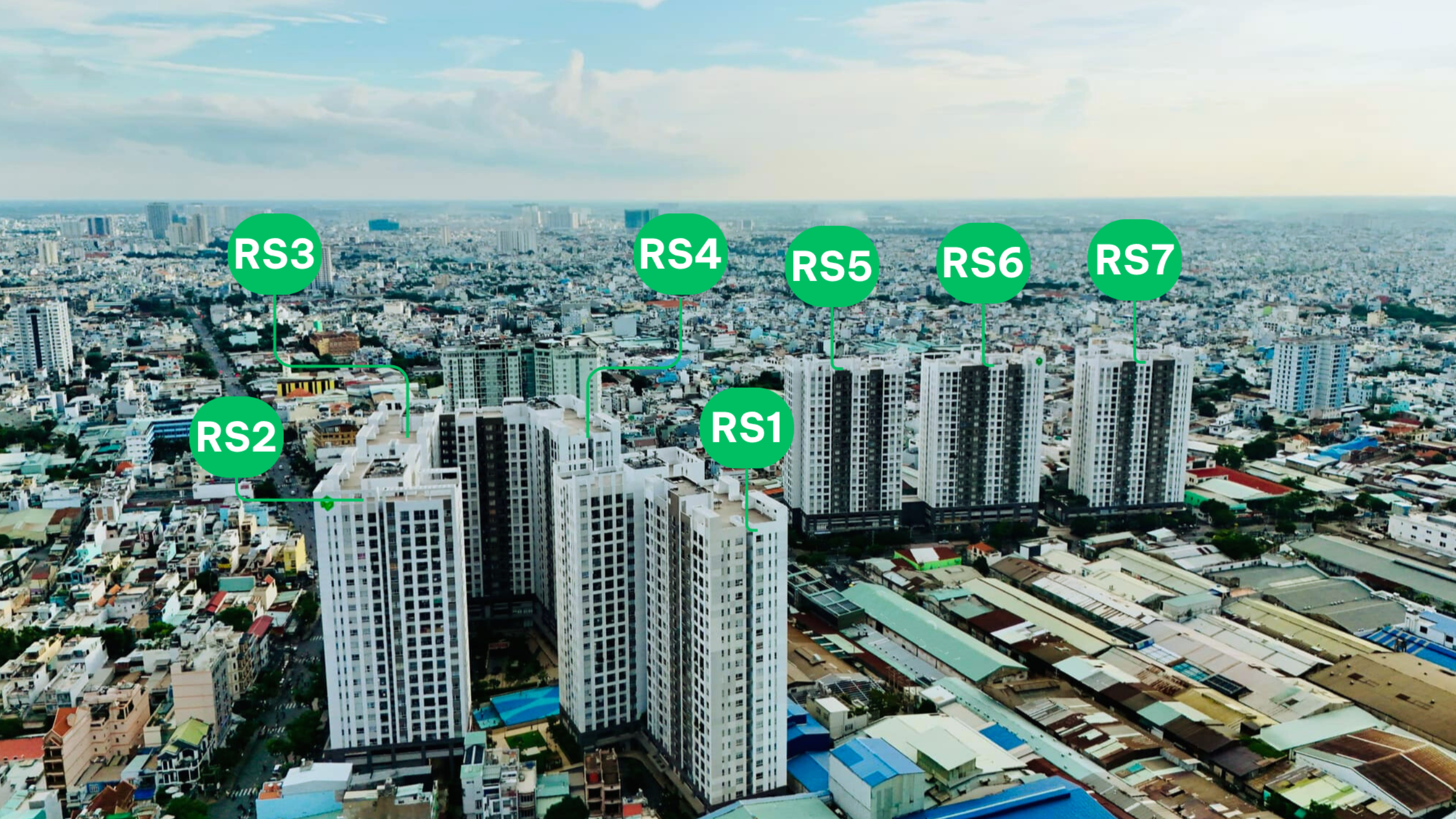Tổng thể 7 Th&aacute;p từ RS1 đến RS7 của dự &aacute;n Richstar